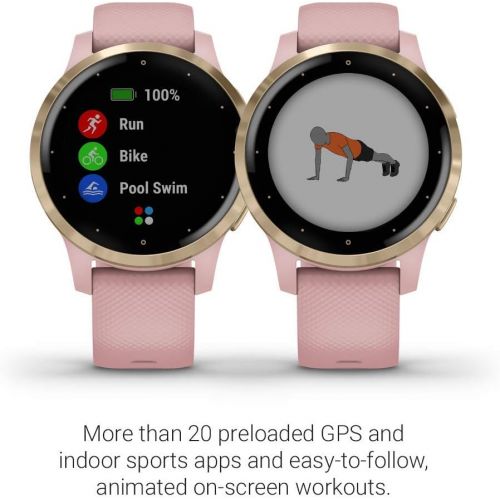  Amazon Renewed Garmin vivoactive 4S, Smaller-Sized GPS Smartwatch, Features Music, Body Energy Monitoring, Animated Workouts, Pulse Ox Sensors and More, Light Gold with Light Pink Band (Renewed)