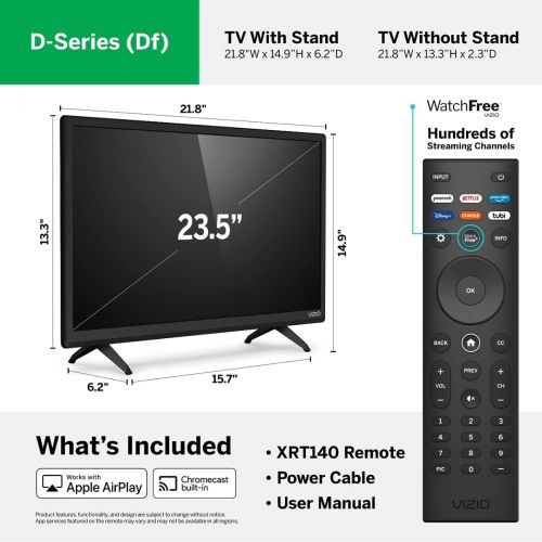  Amazon Renewed VIZIO 24-inch D-Series Full HD 1080p Smart TV with Apple AirPlay and Chromecast Built-in, Screen Mirroring for Second Screens, & 150+ Free Streaming Channels, D24f-J09, 2021 Model