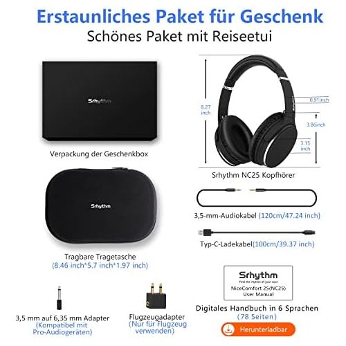  [아마존베스트]Amazon Renewed Noise Cancelling Kopfhoerer Leichte, Srhythm NC25 Over Ear ANC, Eingebaut Mikro, HiFi, CVC6.0 fuer Alle Gerate mit Bluetooth (Generalueberholt)