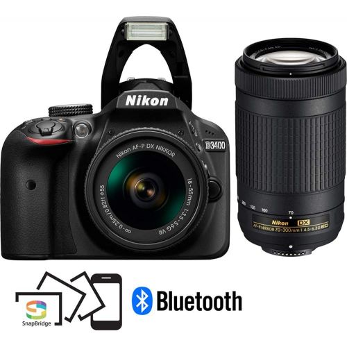  Nikonn Nikon D3400 DSLR Camera with AF-P DX NIKKOR 18-55mm f3.5-5.6G VR and AF-P DX NIKKOR 70-300mm f4.5-6.3G ED (Certified Refurbished)