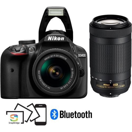  Nikon D3400 24.2MP DSLR Camera with AF-P 18-55 VR and 70-300m Lenses (1573B) - (Certified Refurbished)