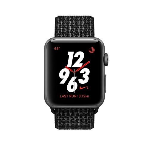 애플 Apple Watch Series 3 Nike+ - GPS+Cellular - Space Gray Aluminum Case with BlackPure Platinum Nike Sport Loop - 42mm (Certified Refurbished)