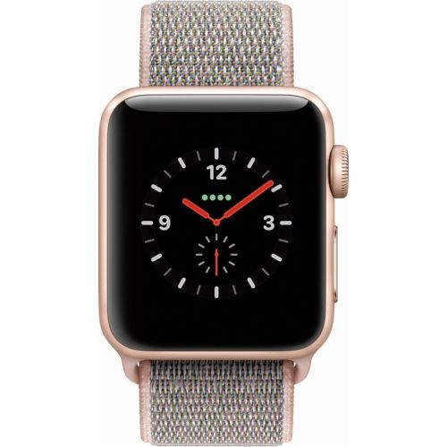 애플 Apple Watch Series 3 38mm Smartwatch (GPS + Cellular, Gold Aluminum Case, Pink Sand Sport Loop Band) MQJU2LLA (Certified Refurbished)