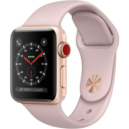 애플 Apple Watch Series 3 38mm Smartwatch (GPS + Cellular, Gold Aluminum Case, Pink Sand Sport Loop Band) MQJU2LLA (Certified Refurbished)