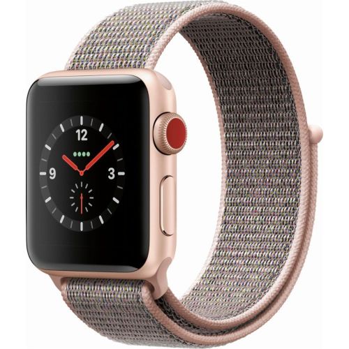 애플 Apple Watch Series 3 38mm Smartwatch (GPS + Cellular, Gold Aluminum Case, Pink Sand Sport Loop Band) MQJU2LLA (Certified Refurbished)