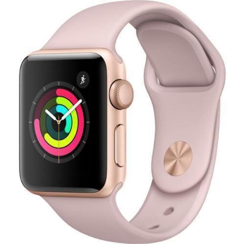 애플 Apple Watch Series 3 38mm Smartwatch (GPS Only, Gold Aluminum Case, Pink Sand Sport Band) (Certified Refurbished)