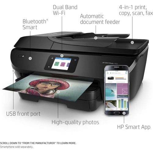 에이치피 HP ENVY Photo 7855 All in One Photo Printer with Wireless Printing, Instant Ink ready (K7R96A) (Certified Refurbished)