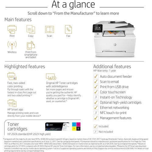 에이치피 HP Color Laserjet Pro M281cdw Wireless Multifunction Laser Printer (Certified Refurbished)