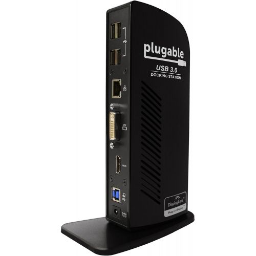  Plugable USB 3.0 Universal Laptop Docking Station for Windows (Dual Video HDMI & DVIVGA, Gigabit Ethernet, Audio, 6 USB Ports) (Certified Refurbished)