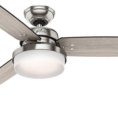  Amazon Renewed Hunter Fan 52 inch LED Ceiling Fan with Cased White Glass Light Kit, Brushed Nickel (Renewed)