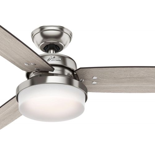  Amazon Renewed Hunter Fan 52 inch LED Ceiling Fan with Cased White Glass Light Kit, Brushed Nickel (Renewed)