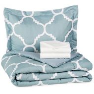 AmazonBasics 5-Piece Bed-In-A-Bag Comforter Bedding Set - Twin or Twin XL, Dusty Blue Trellis
