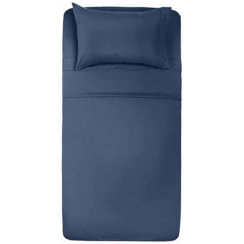  AmazonBasics Microfiber Sheet Set - Twin, Navy Blue, Ultra-Soft, Breathable