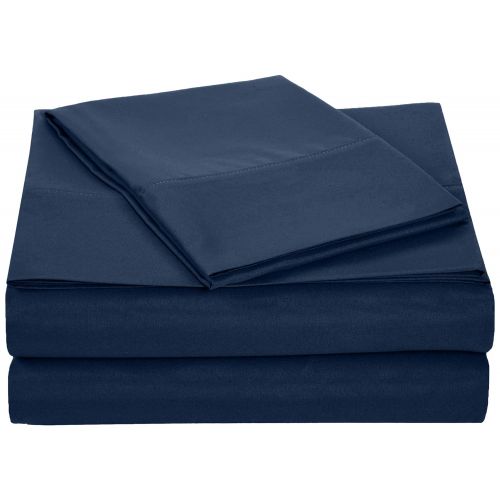  AmazonBasics Microfiber Sheet Set - Twin, Navy Blue, Ultra-Soft, Breathable