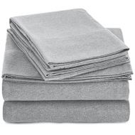 AmazonBasics Heather Cotton Jersey Bed Sheet Set - Queen, Light Grey