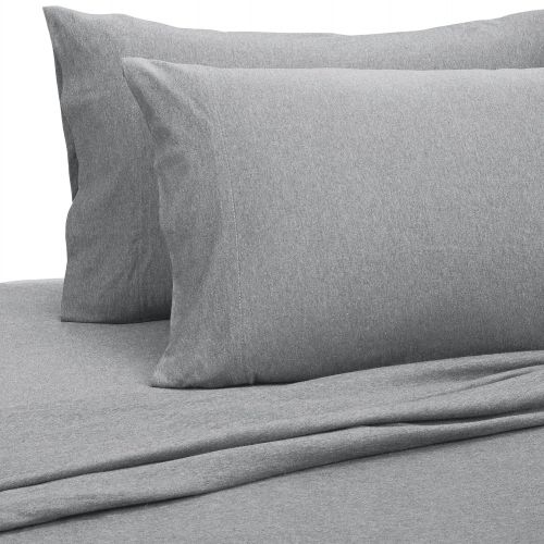  AmazonBasics Heather Cotton Jersey Bed Sheet Set - Queen, Light Grey