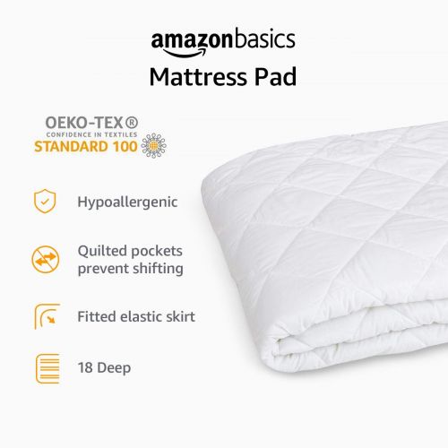  AmazonBasics Hypoallergenic Quilted Mattress Topper Pad Cover - 18 Inch Deep, Full