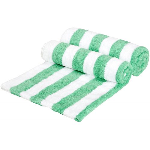  AmazonBasics Cabana Stripe Beach Towel - Pack of 2, Green