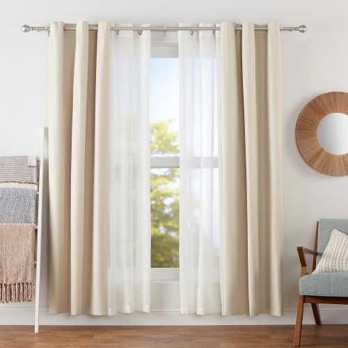  [아마존 핫딜] [아마존핫딜]AmazonBasics 1 Double Extendable Curtain Rods with Round Finials Set, 72 to 144, Nickel