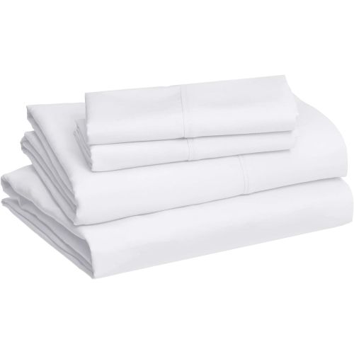  [아마존핫딜][아마존 핫딜] AmazonBasics Lightweight Super Soft Easy Care Microfiber Sheet Set with 16 Deep Pockets - Queen, Bright White