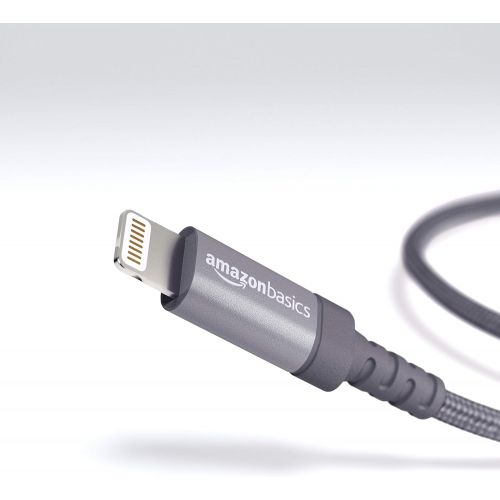  [아마존베스트]AmazonBasics Nylon Braided Lightning to USB A Cable, MFi Certified iPhone Charger, Dark Grey, 3 Foot