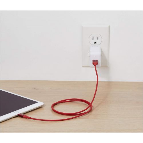  [아마존베스트]AmazonBasics USB A Cable with Lightning Connector, Premium Collection, MFi Certified iPhone Charger, 3 Foot, Red