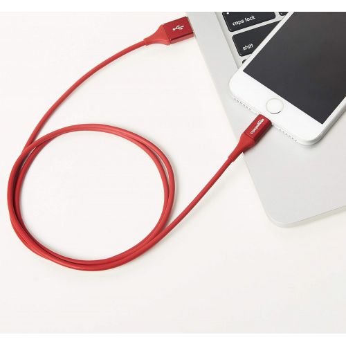  [아마존베스트]AmazonBasics USB A Cable with Lightning Connector, Premium Collection, MFi Certified iPhone Charger, 3 Foot, Red
