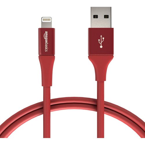  [아마존베스트]AmazonBasics USB A Cable with Lightning Connector, Premium Collection, MFi Certified iPhone Charger, 3 Foot, Red