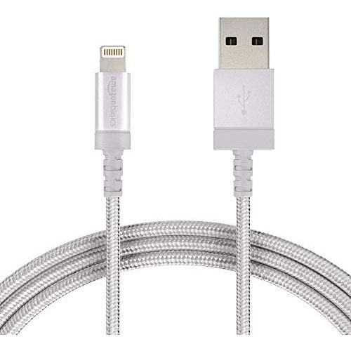  [아마존베스트]AmazonBasics Nylon Braided Lightning to USB A Cable, MFi Certified iPhone Charger, Silver, 6 Foot