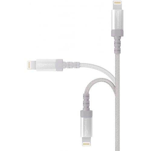  [아마존베스트]AmazonBasics Nylon Braided Lightning to USB A Cable, MFi Certified iPhone Charger, Silver, 6 Foot