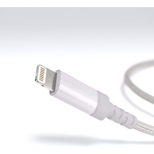  [아마존베스트]AmazonBasics Nylon Braided Lightning to USB A Cable, MFi Certified iPhone Charger, Silver, 6 Foot