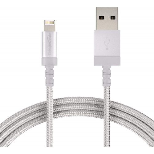  [아마존베스트]AmazonBasics Nylon Braided Lightning to USB A Cable, MFi Certified iPhone Charger, Silver, 6 Foot