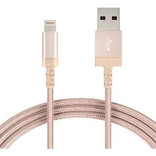  [아마존베스트]AmazonBasics Nylon Braided Lightning to USB A Cable, MFi Certified iPhone Charger, Gold, 6 Foot