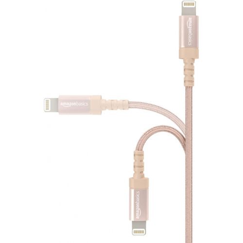  [아마존베스트]AmazonBasics Nylon Braided Lightning to USB A Cable, MFi Certified iPhone Charger, Gold, 6 Foot