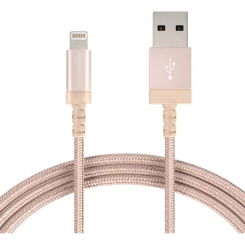  [아마존베스트]AmazonBasics Nylon Braided Lightning to USB A Cable, MFi Certified iPhone Charger, Gold, 6 Foot
