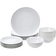 [아마존베스트]AmazonBasics 18-Piece Kitchen Dinnerware Set, Dishes, Bowls, Service for 6, White Porcelain Coupe