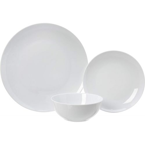  [아마존베스트]AmazonBasics 18-Piece Kitchen Dinnerware Set, Dishes, Bowls, Service for 6, White Porcelain Coupe