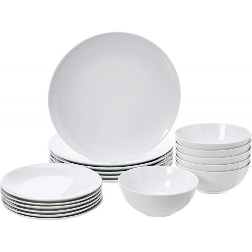  [아마존베스트]AmazonBasics 18-Piece Kitchen Dinnerware Set, Dishes, Bowls, Service for 6, White Porcelain Coupe