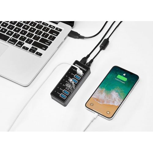  [아마존 핫딜]  [아마존핫딜]AmazonBasics - USB-Hub, USB-A 3.1 mit 7 Anschluessen und Netzadapter - 36 W (12 V/3 A), Schwarz