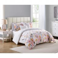 AmazonBasics 4 Piece Girls Flower Themed Comforter Twin XL Set, Pretty Girly All Over Floral Bedding, Beautiful Leaf Flowers Pattern, Stylish Chic Garden Theme Design, White Teal Blue Pink Lave
