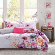 AmazonBasics 5 Piece Girls Floral Themed Comforter Full Queen Set, Pretty Abstract Flower Pattern, Beautiful All Over Summer Bedding, Colorful Flowers, White Light Pink Fuchsia Purple Yellow Or