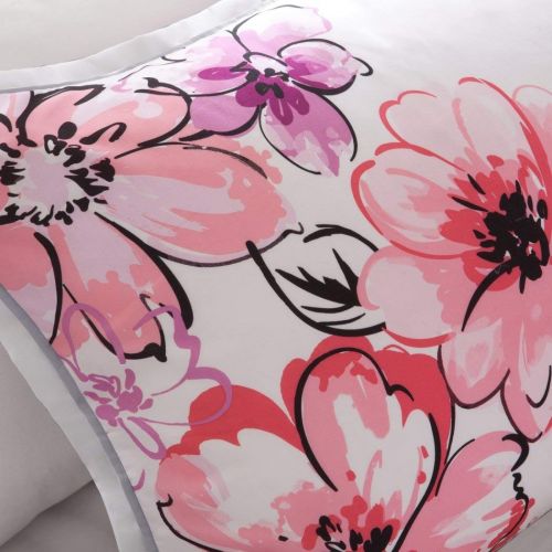  AmazonBasics 5 Piece Girls Floral Themed Comforter Full Queen Set, Pretty Abstract Flower Pattern, Beautiful All Over Summer Bedding, Colorful Flowers, White Light Pink Fuchsia Purple Yellow Or