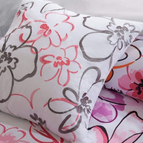  AmazonBasics 5 Piece Girls Floral Themed Comforter Full Queen Set, Pretty Abstract Flower Pattern, Beautiful All Over Summer Bedding, Colorful Flowers, White Light Pink Fuchsia Purple Yellow Or