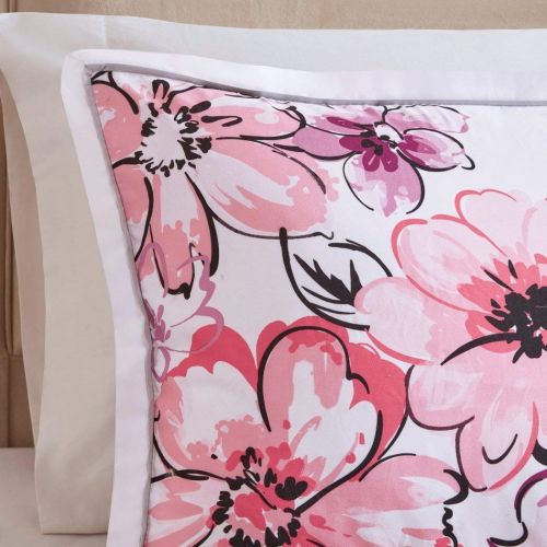  AmazonBasics 5 Piece Girls Floral Themed Comforter Full Queen Set, Pretty Abstract Flower Pattern, Beautiful All Over Summer Bedding, Colorful Flowers, White Light Pink Fuchsia Purple Yellow Or