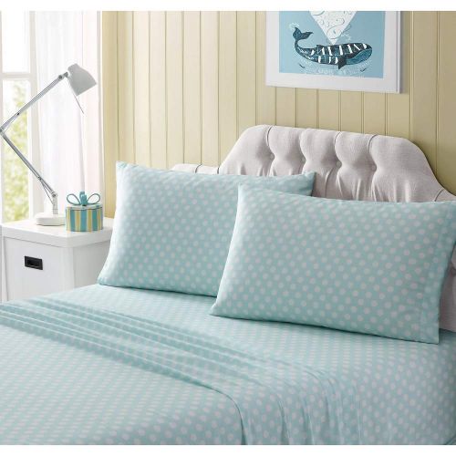  AmazonBasics 4 Pc Adorable Mint Aqua Bedding Set Beautiful All Over Polka Dot Print Girl Bedding Full Attractive Charming Look Casual Style Soft Sheet Set Pet Friendly Fully Elasticized Fitted