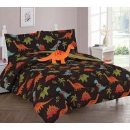 AmazonBasics DiamondHome Boys Bedroom Decor Brown Dinosaur Design (Twin Comforter 6pc Set)