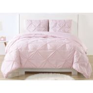 AmazonBasics My World Printed Stripe Pinch Pleat Kids Comforter Set, Twin XL, Pink