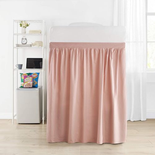  AmazonBasics Extended Dorm Sized Cotton Bed Skirt Panel with Ties (3 Panel Set) - Darkened Blush (for Raised or lofted beds)