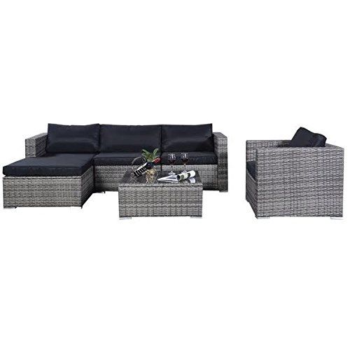  AmazonBasics Costway 6pc Patio Sofa Furniture Set Pe Rattan Couch Outdoor Aluminum Cushioned Gray