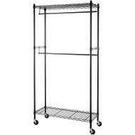 AmazonBasics Double Rod Garment Rack with Wheels -Black